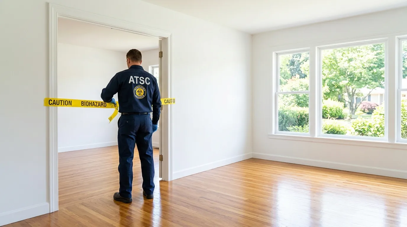 Certified biohazard cleanup crew performing Decomposition Cleanup in Midfield